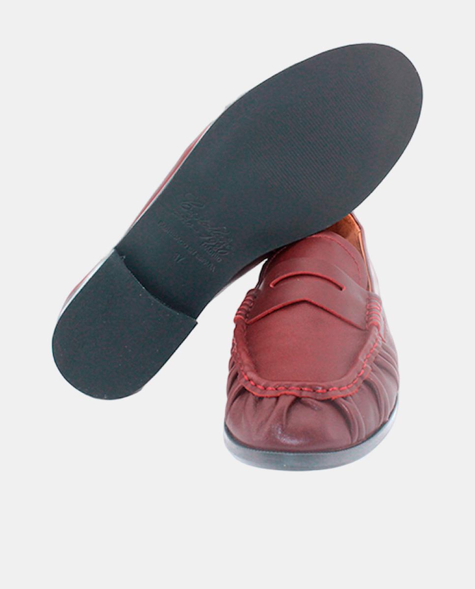 Mocassins em Pele Tipo Napa com Salto Baixo Castanho-3