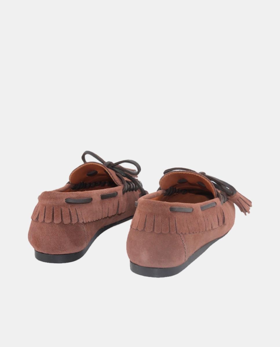 Mocassins em Croute com Franjas e Salto Raso Castanho-3