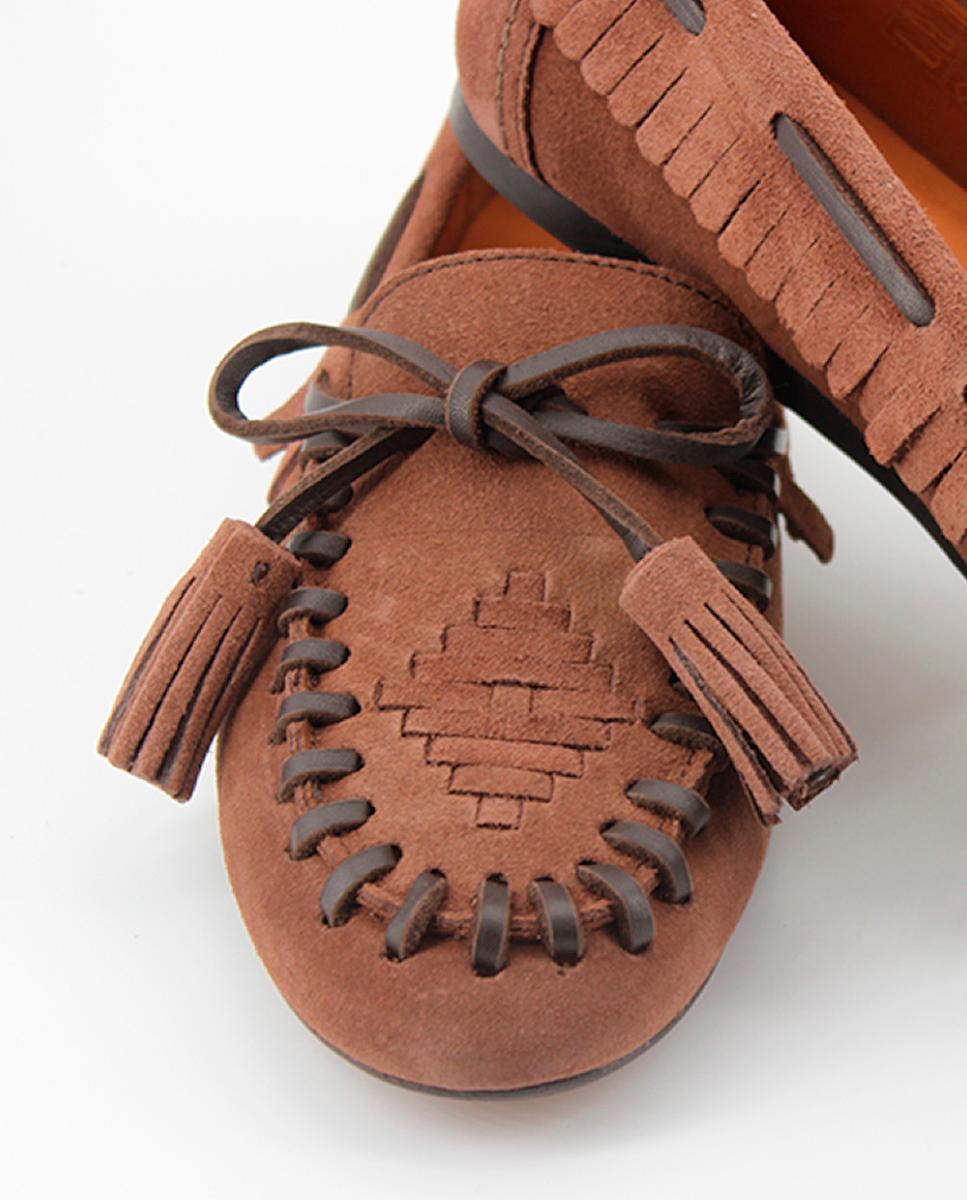 Mocassins em Croute com Franjas e Salto Raso Castanho-5