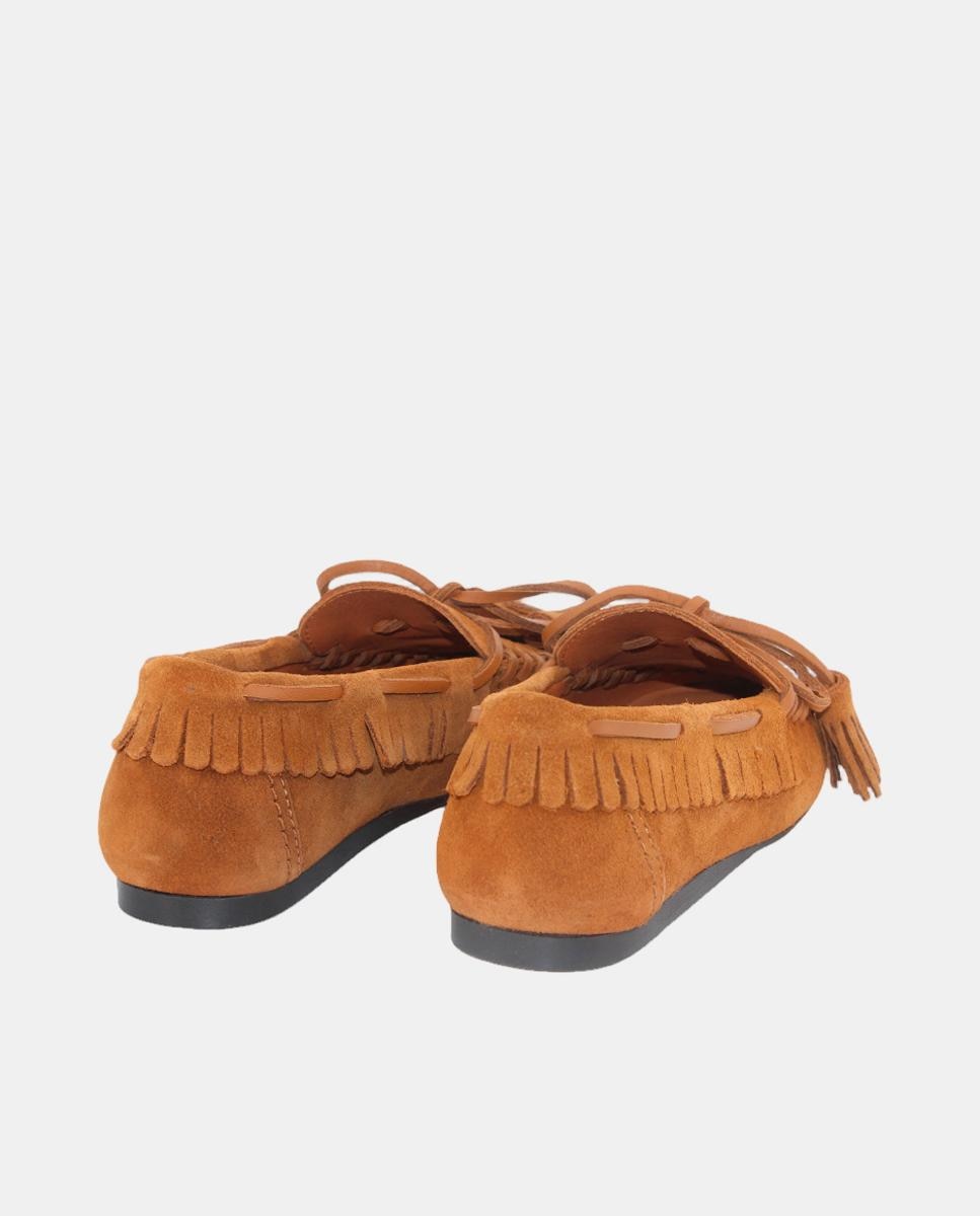 Mocassins em Croute com Franjas e Salto Raso Castanho-3