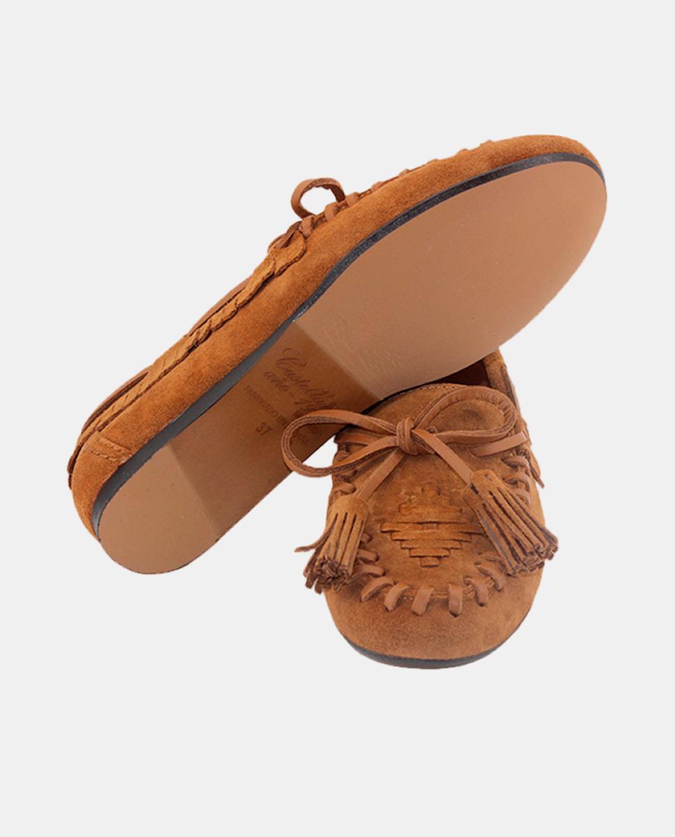 Mocassins em Croute com Franjas e Salto Raso Castanho-5