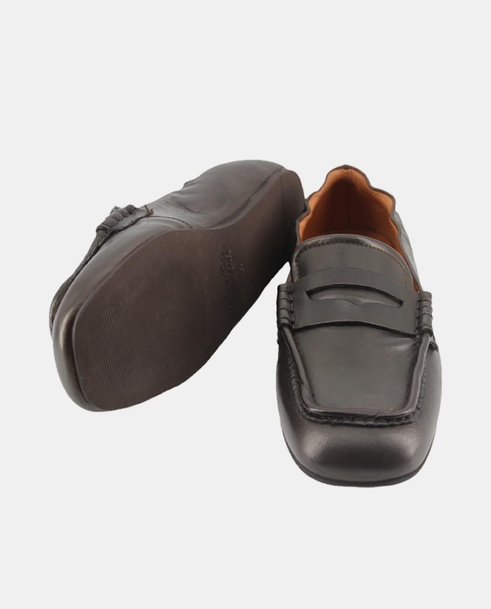 Mocassins em Pele Tipo Napa com Travessão e Ajuste Flexível no Calcanhar Castanho-4