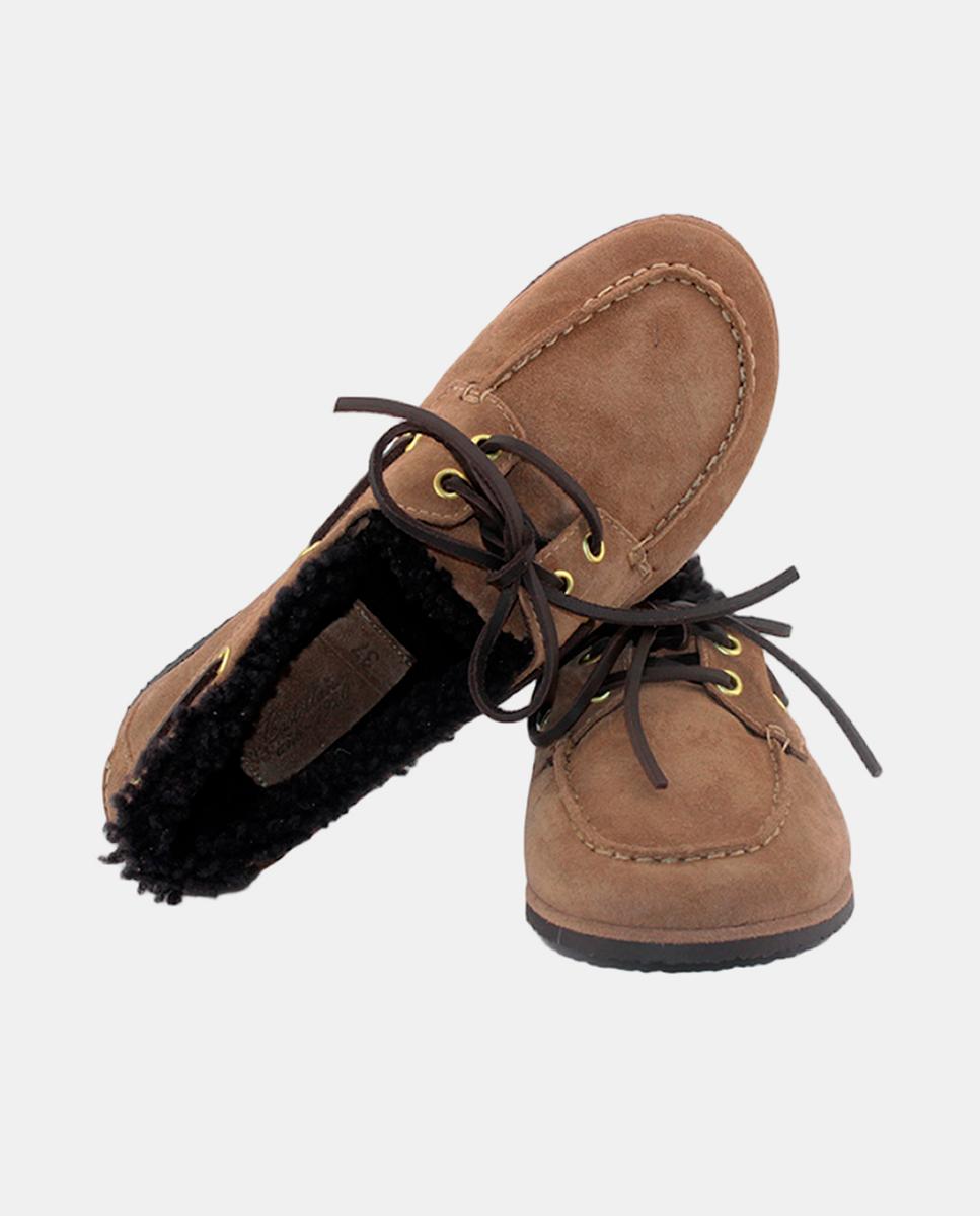 Mocassins em Croute com Forro Curly e Desenho Náutico Castanho-5