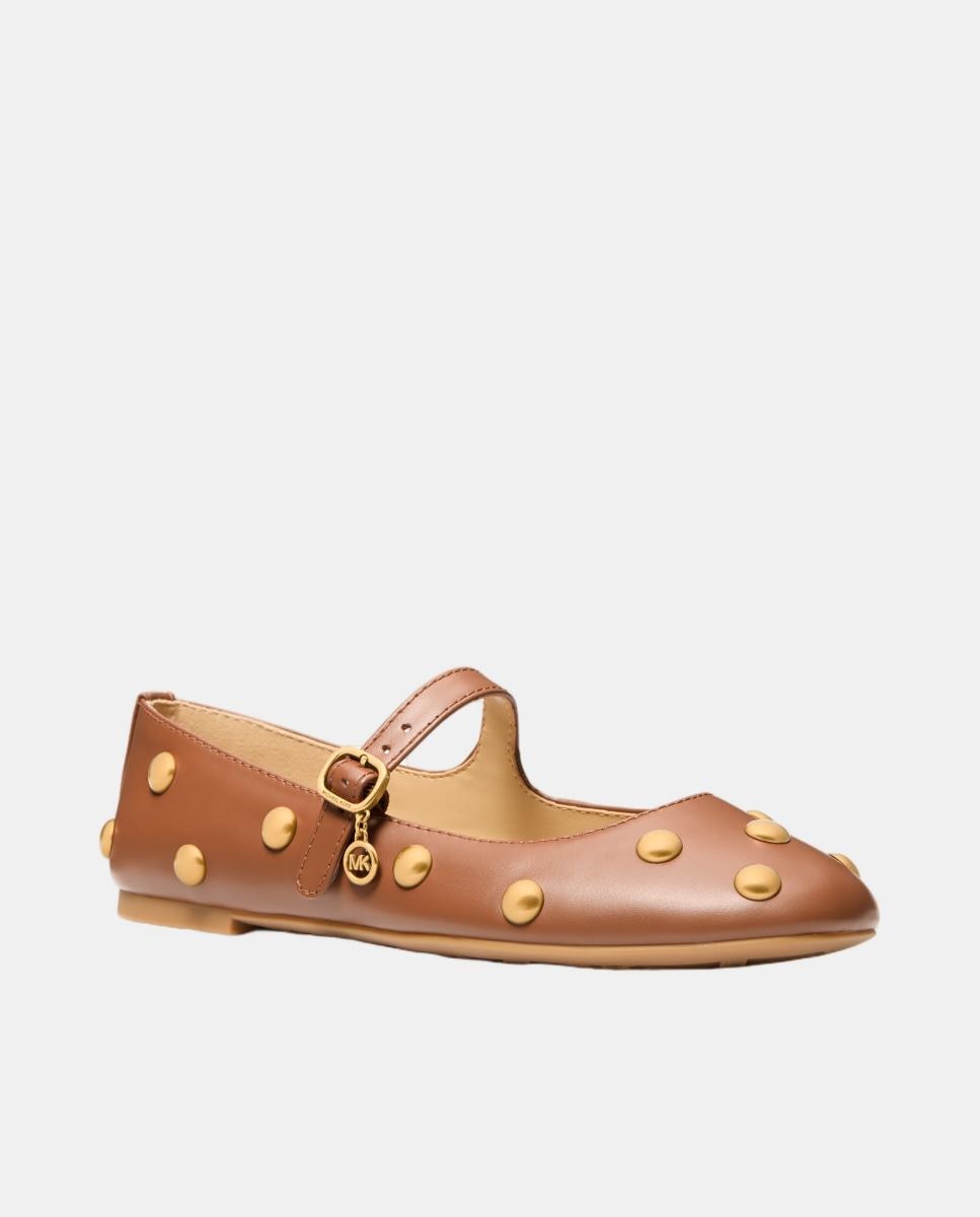 Sapatos de Presilha Nellie em Pele com Fecho de Fivela e Tachas Couro-2