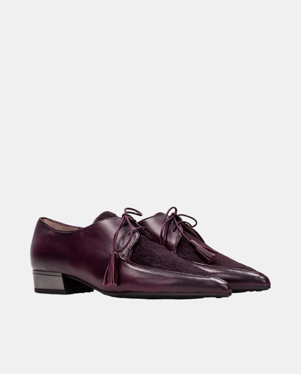 Sapatos Blucher em Pele com Pelo no Peito do Pé Vermelho-cereja-2
