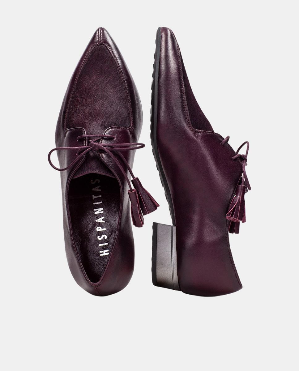Sapatos Blucher em Pele com Pelo no Peito do Pé Vermelho-cereja-4