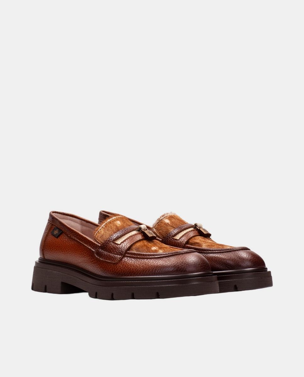 Sapatos Tipo Mocassins em Pele com Pelo no Peito do Pé Couro-2