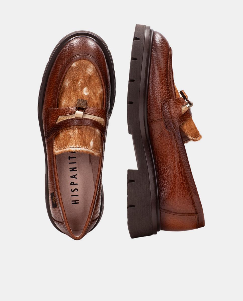 Sapatos Tipo Mocassins em Pele com Pelo no Peito do Pé Couro-4