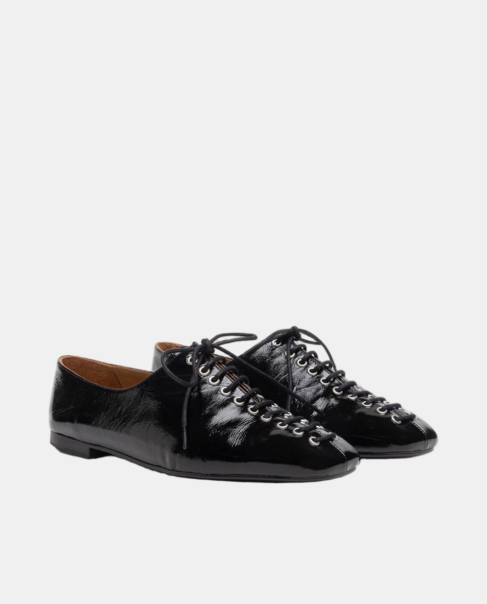 Sapatos Tipo Bluchers Rasos em Verniz Soft Pretos-2