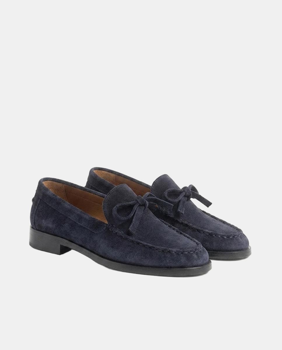 Mocassins em Croute Soft com Adorno de Laço Azul-escuro-2