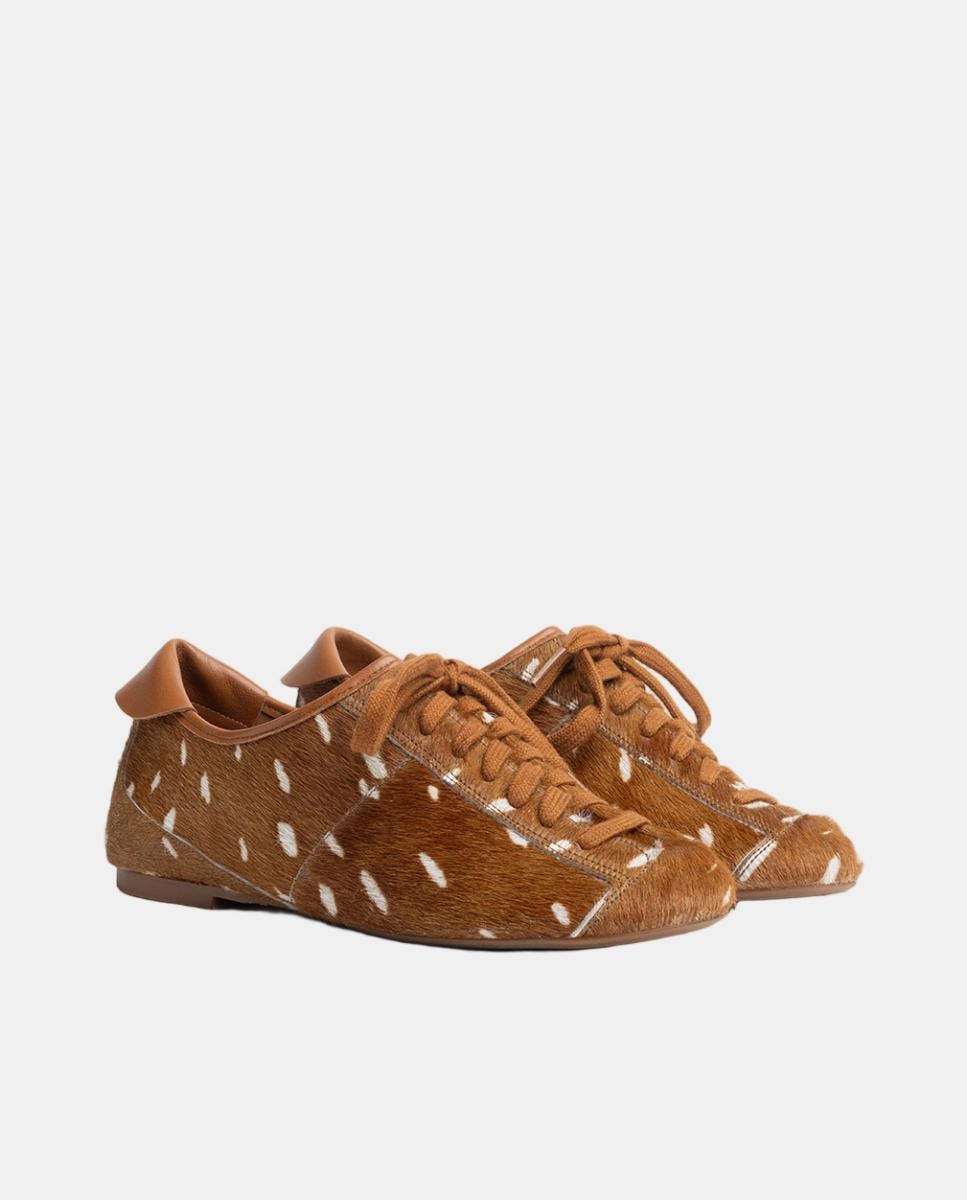 Sapatos Tipo Bluchers Rasos com Animal Print Bambi Castanho-2