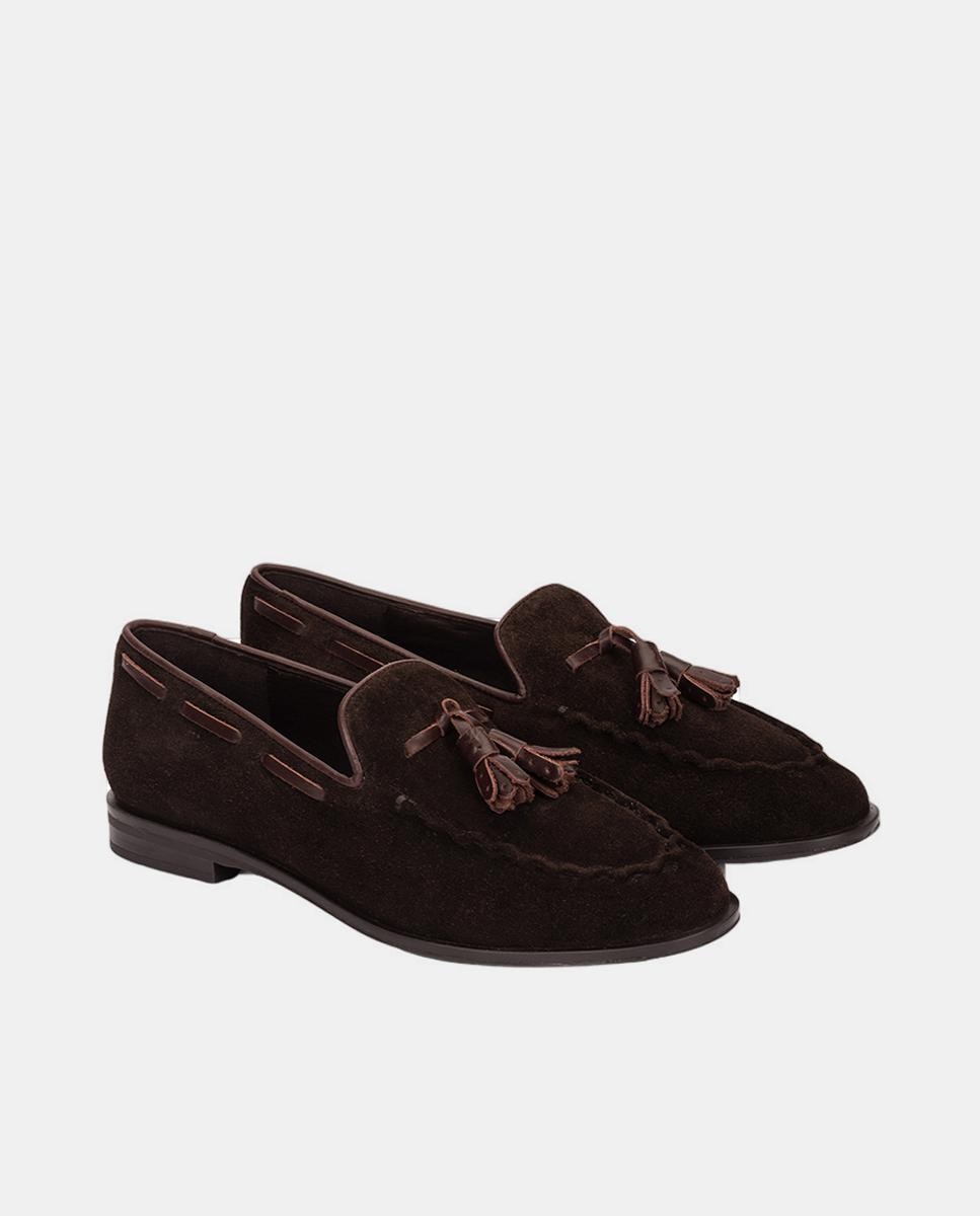 Mocassins em Pele com Borlas Castanho-escuro-2