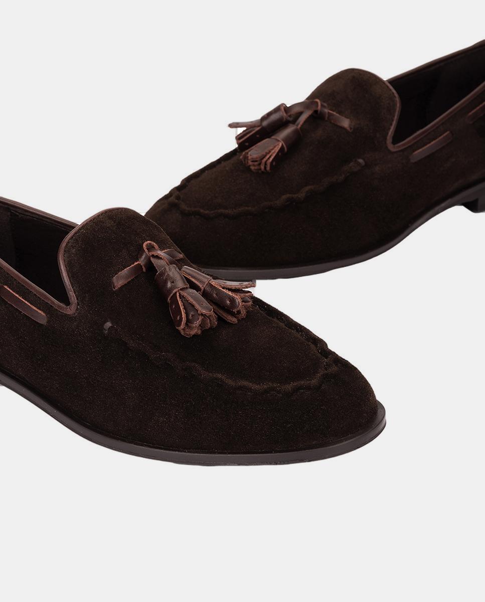 Mocassins em Pele com Borlas Castanho-escuro-4