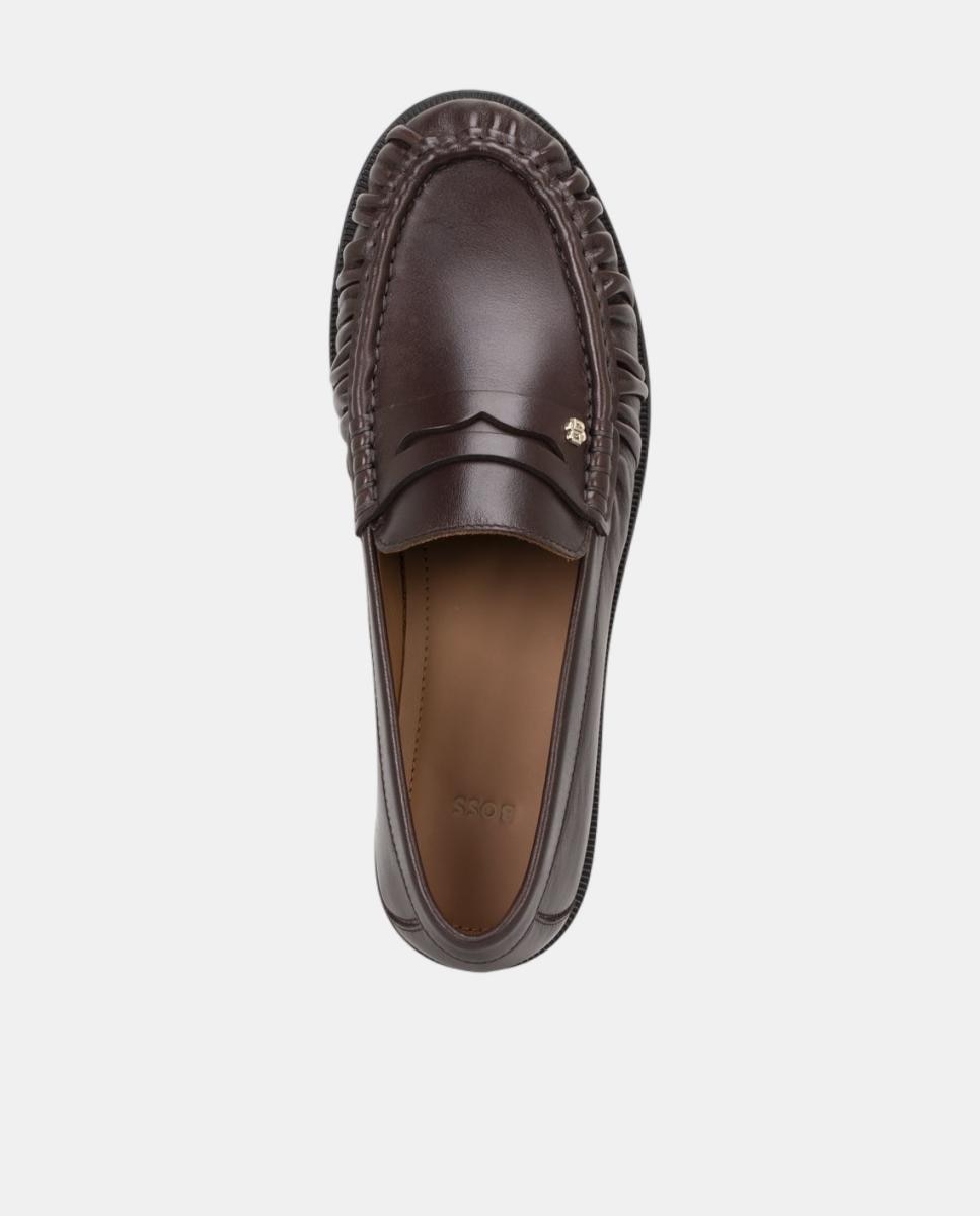 Mocassins Rasos em Pele Castanho-2