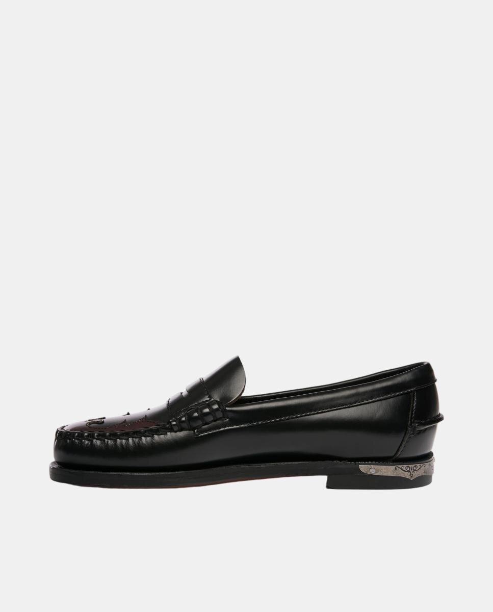 Mocasin de mujer en piel con decoración escarabeo - Sebago - Negro mate Negro mate-3