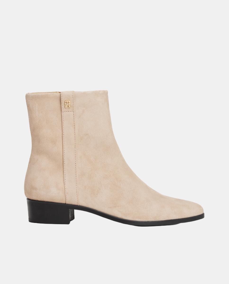 Botins em Pele com Logótipo Dourado Natural-1