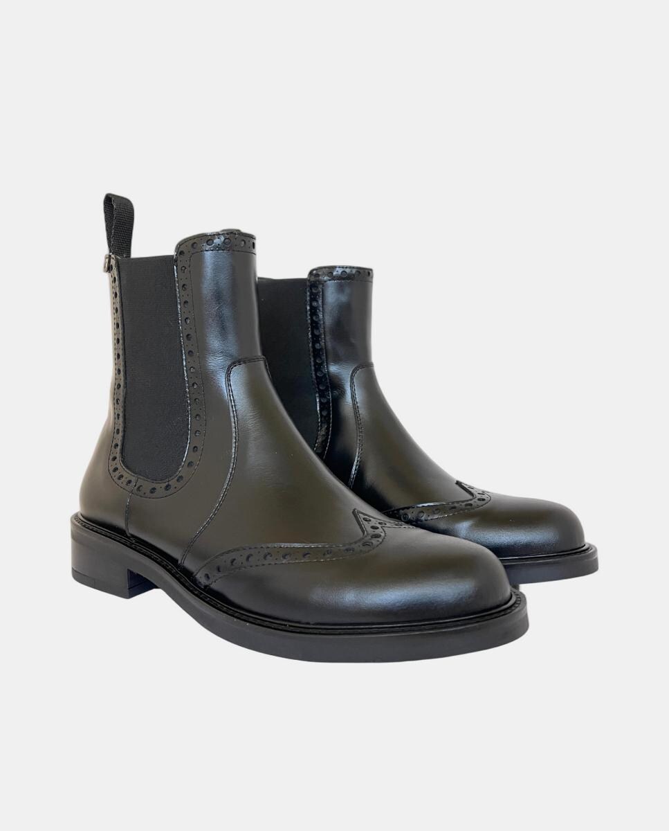 Botins Tipo Chelsea em Pele com Salto de Bloco Preto-2