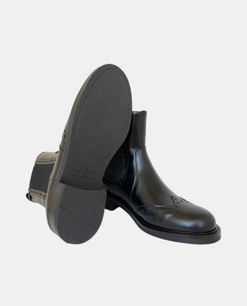 Botins Tipo Chelsea em Pele com Salto de Bloco Preto-3