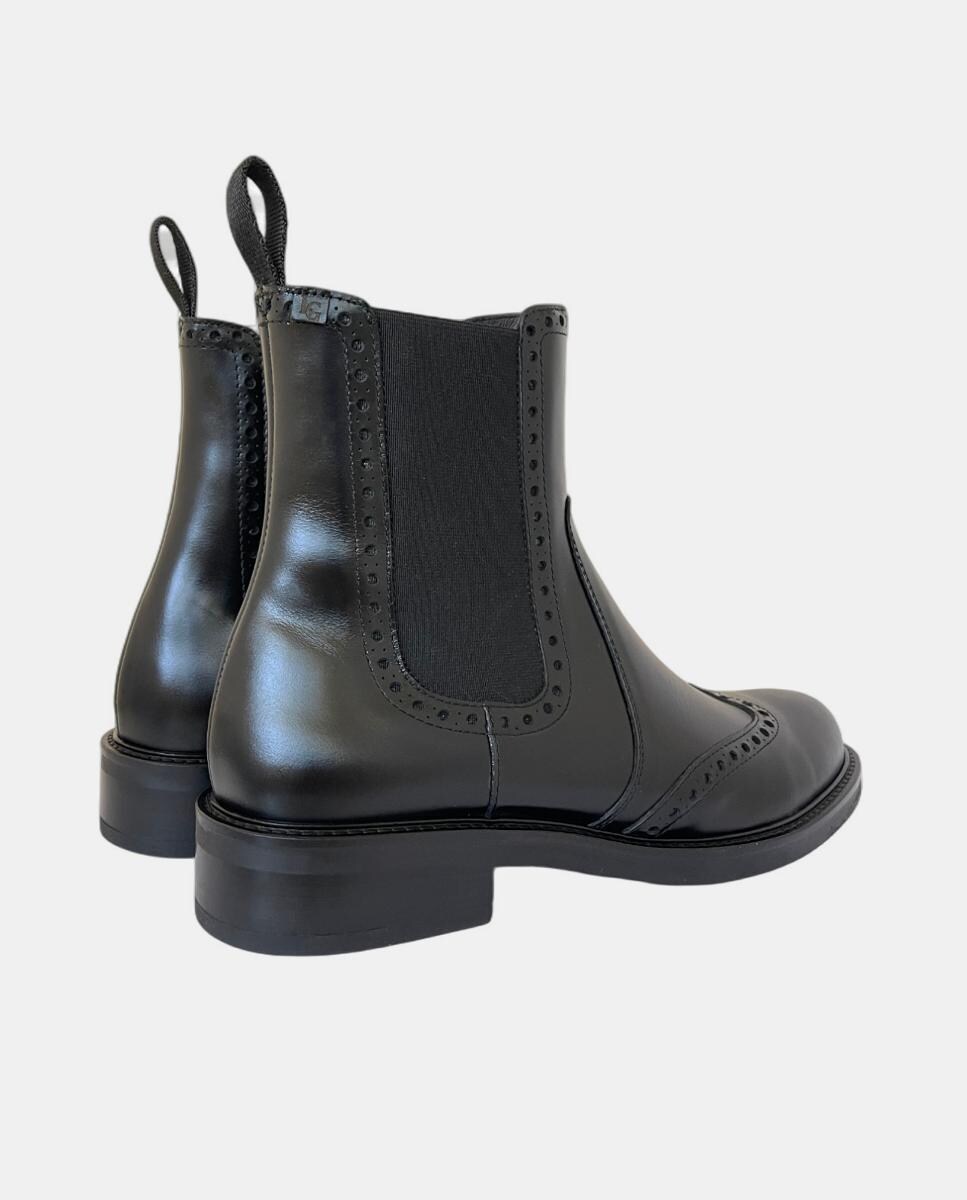 Botins Tipo Chelsea em Pele com Salto de Bloco Preto-4