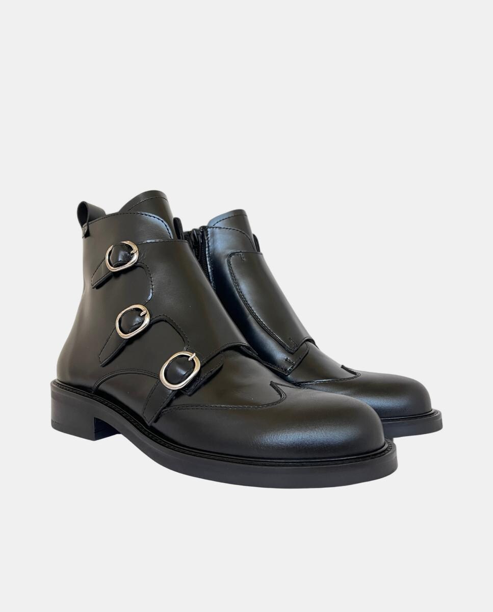 Botins com Salto de Bloco e em Pele Preto-2