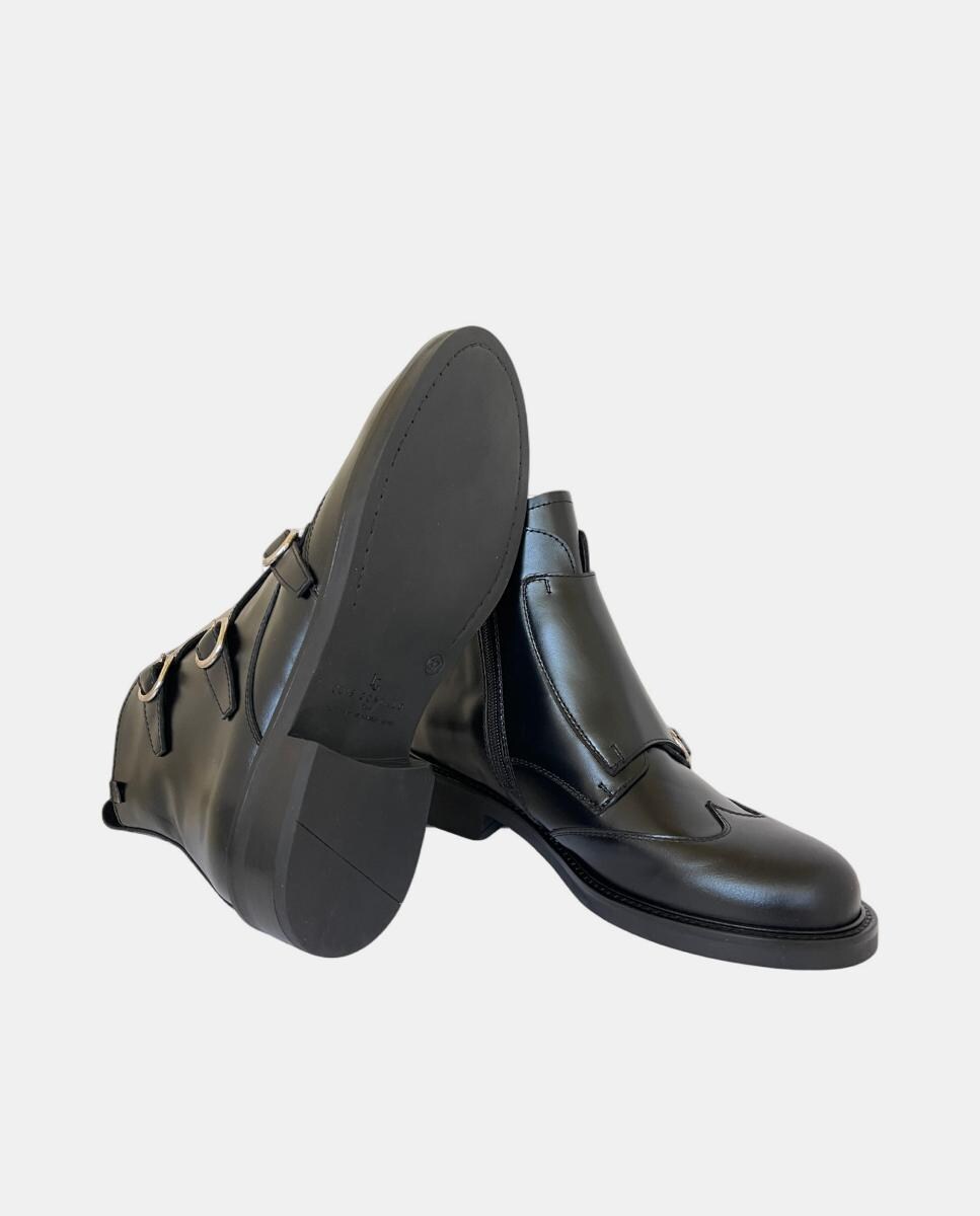 Botins com Salto de Bloco e em Pele Preto-3