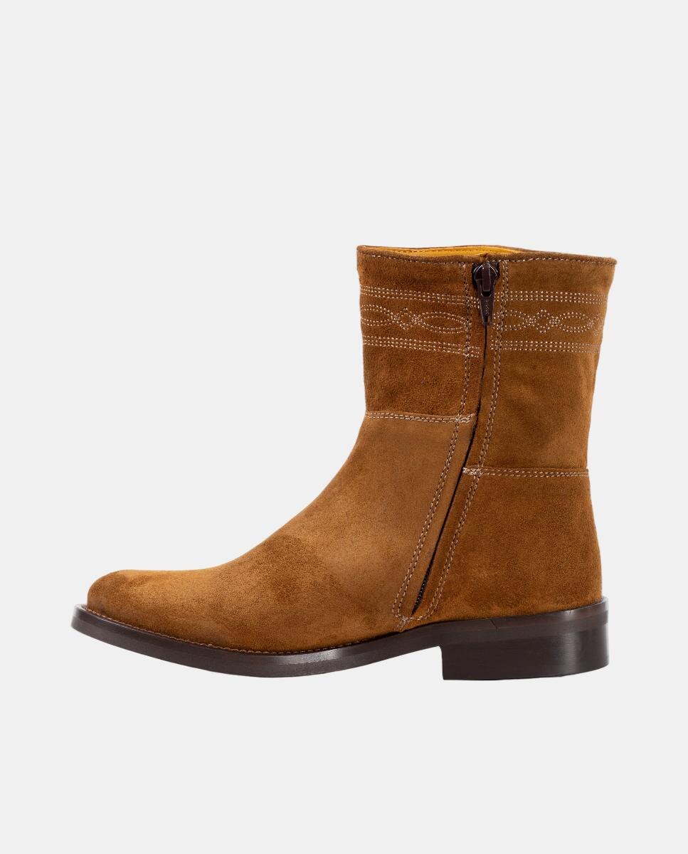 Botins Rasos com Fecho de Correr e Bordados Castanho taupe-2