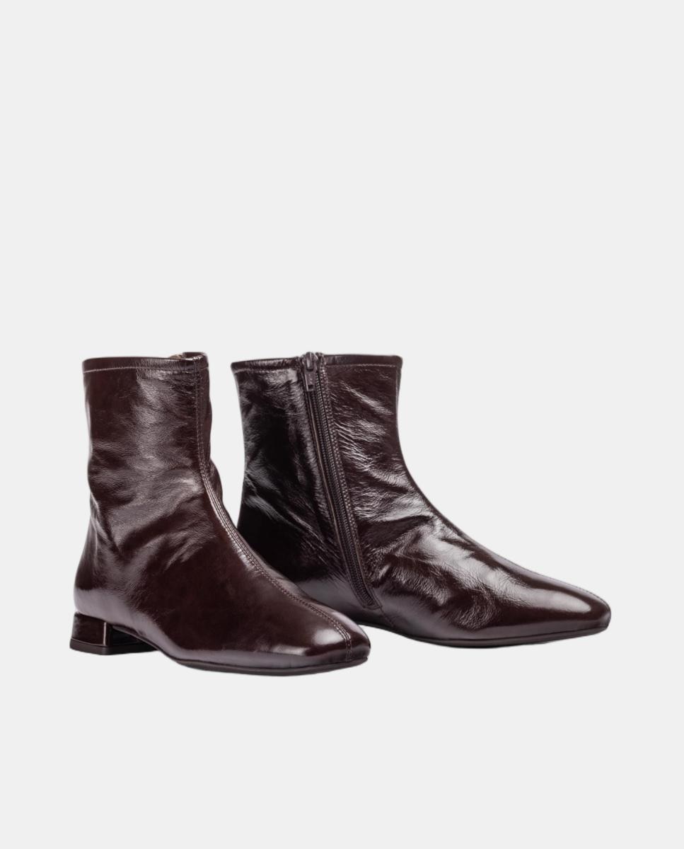 Botins em Pele com Salto Baixo Castanho-escuro-2