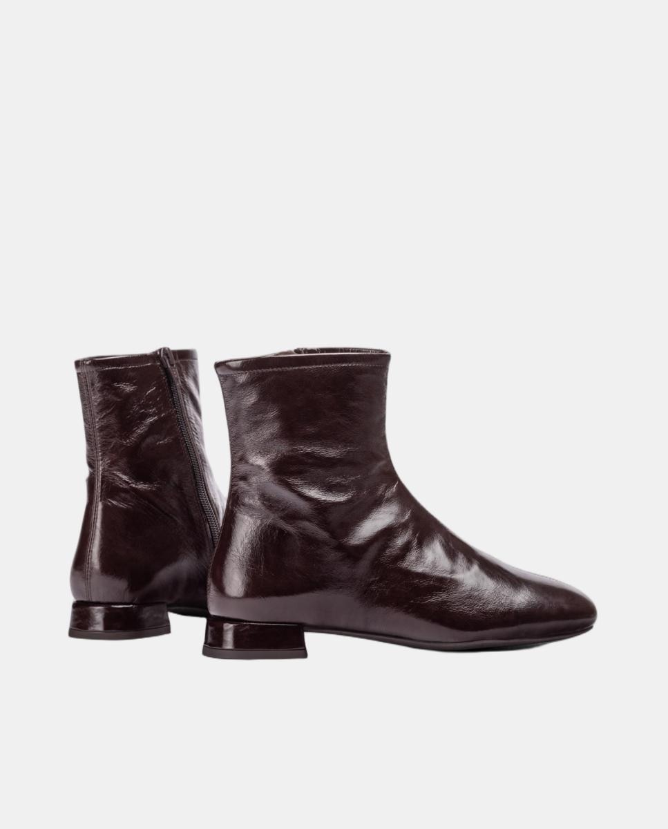 Botins em Pele com Salto Baixo Castanho-escuro-3