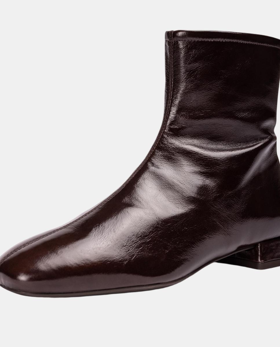 Botins em Pele com Salto Baixo Castanho-escuro-4