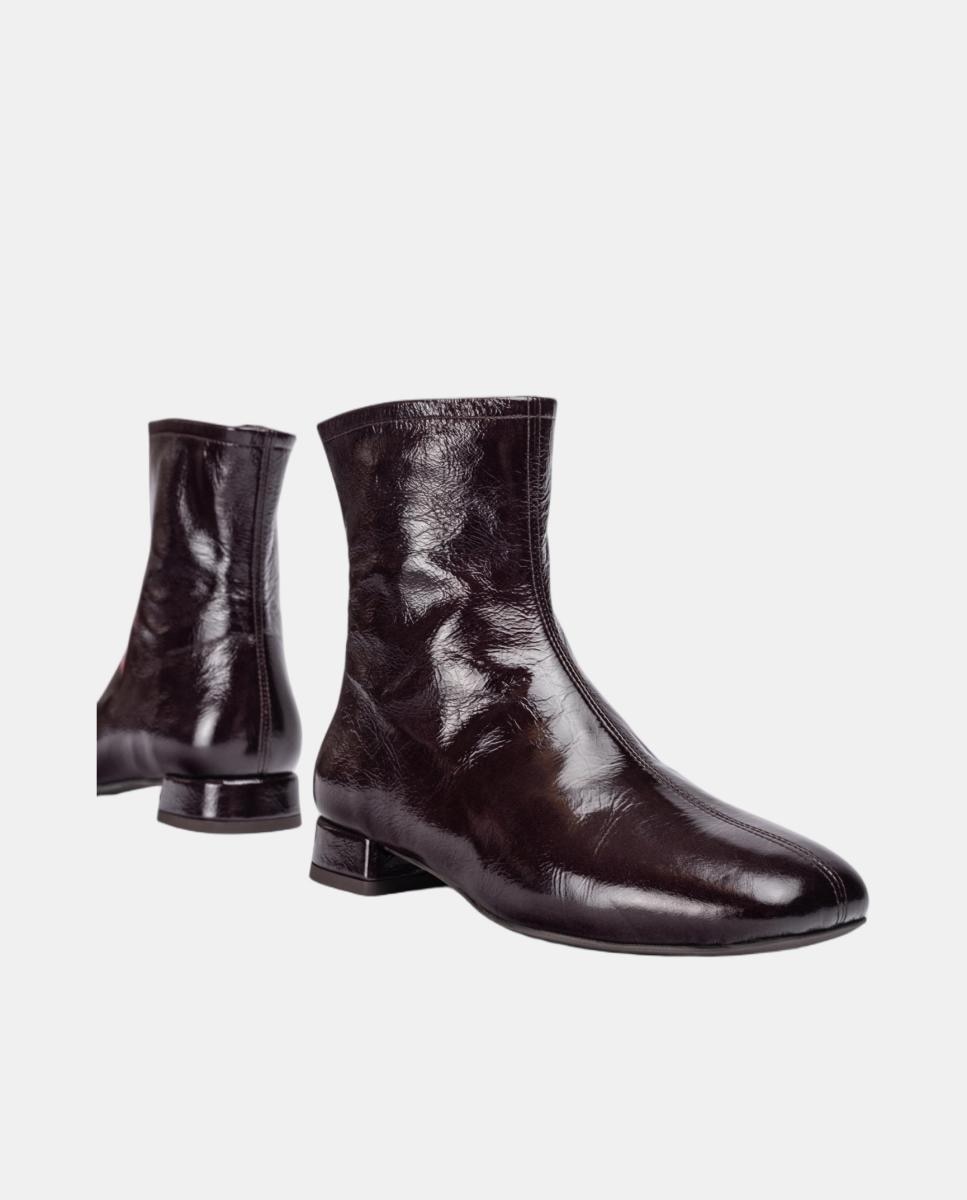 Botins em Pele com Salto Baixo Castanho-escuro-6