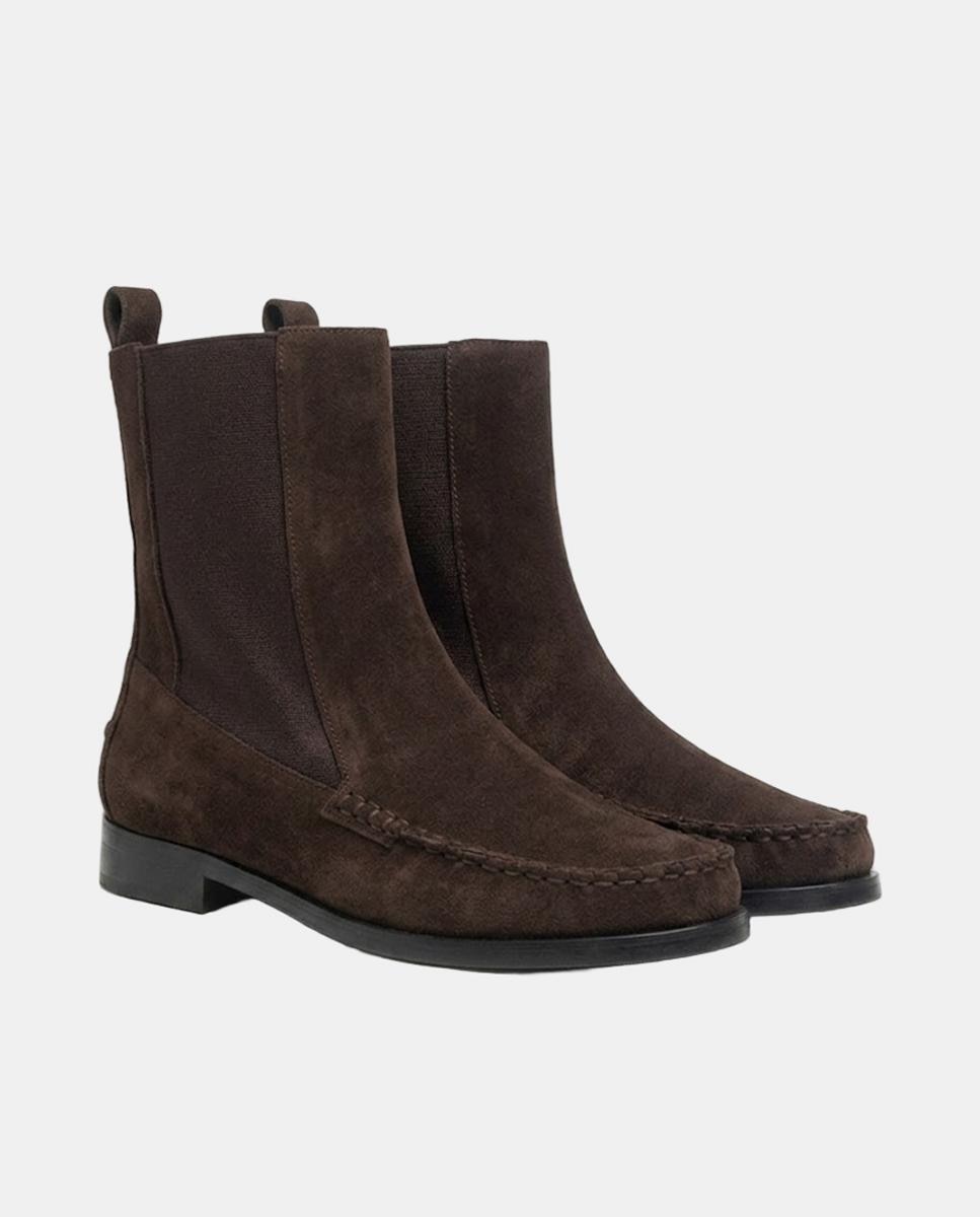 Botins Tipo Chelsea com Conceito de Mocassins em Croute Soft Castanho-2