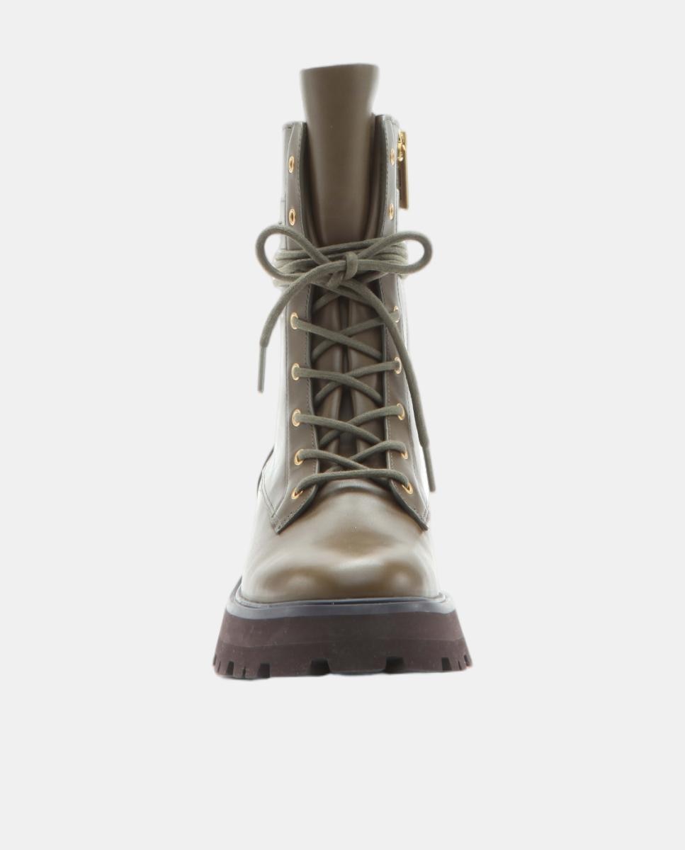 Botins de Atacadores Caleb em Pele com Sola de Plataforma Verde-militar-2