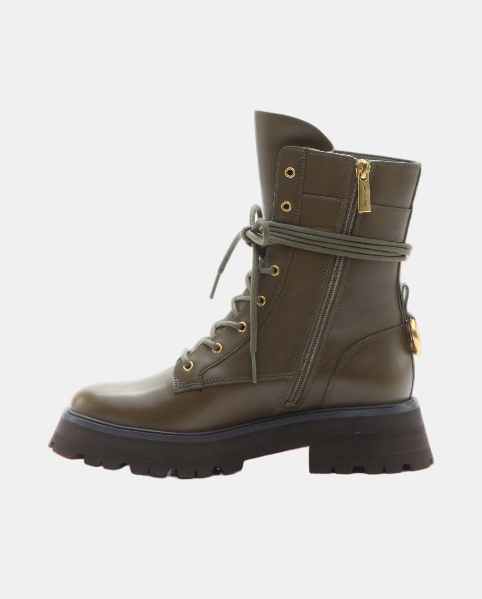 Botins de Atacadores Caleb em Pele com Sola de Plataforma Verde-militar-3