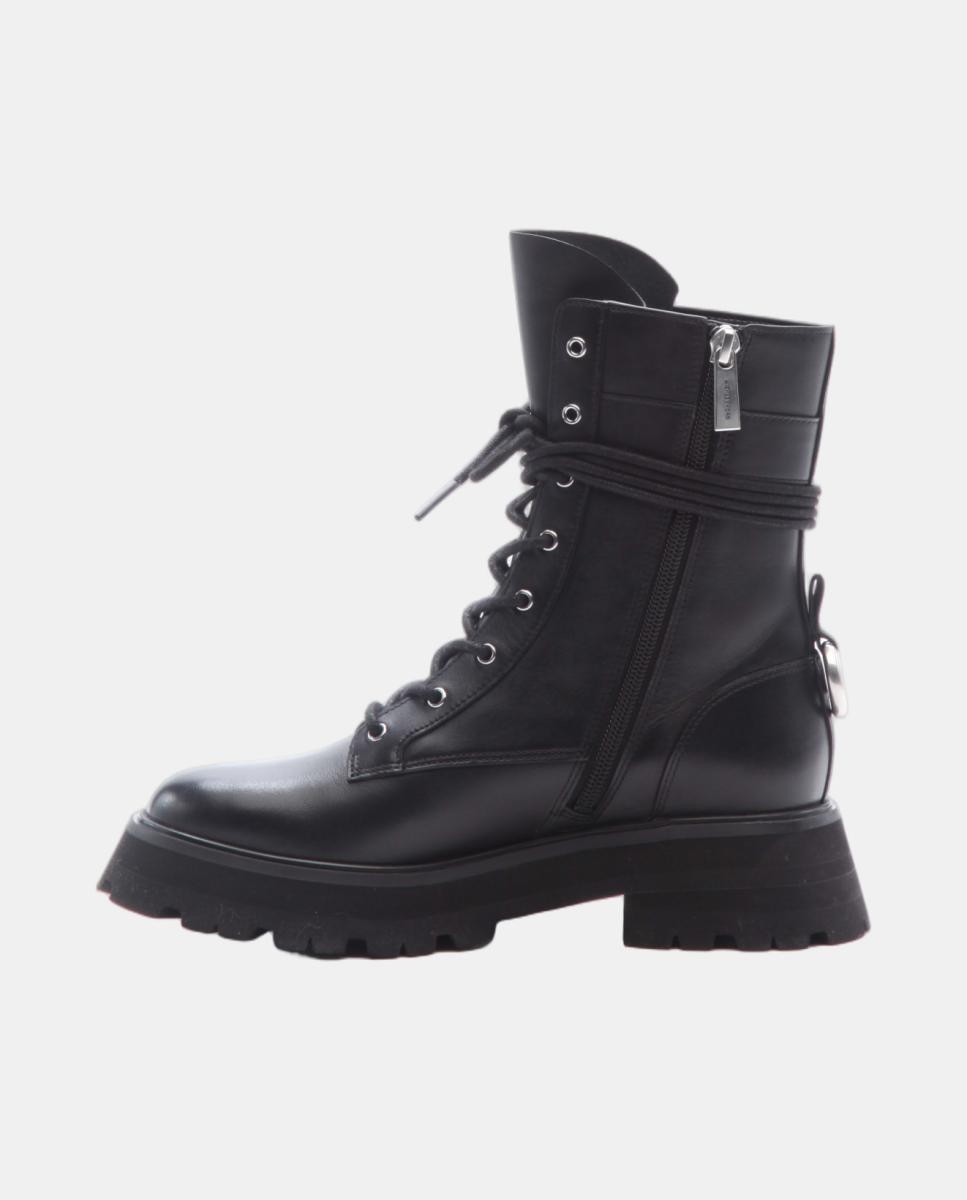 Botins de Atacadores Caleb em Pele com Sola de Plataforma Preto-3