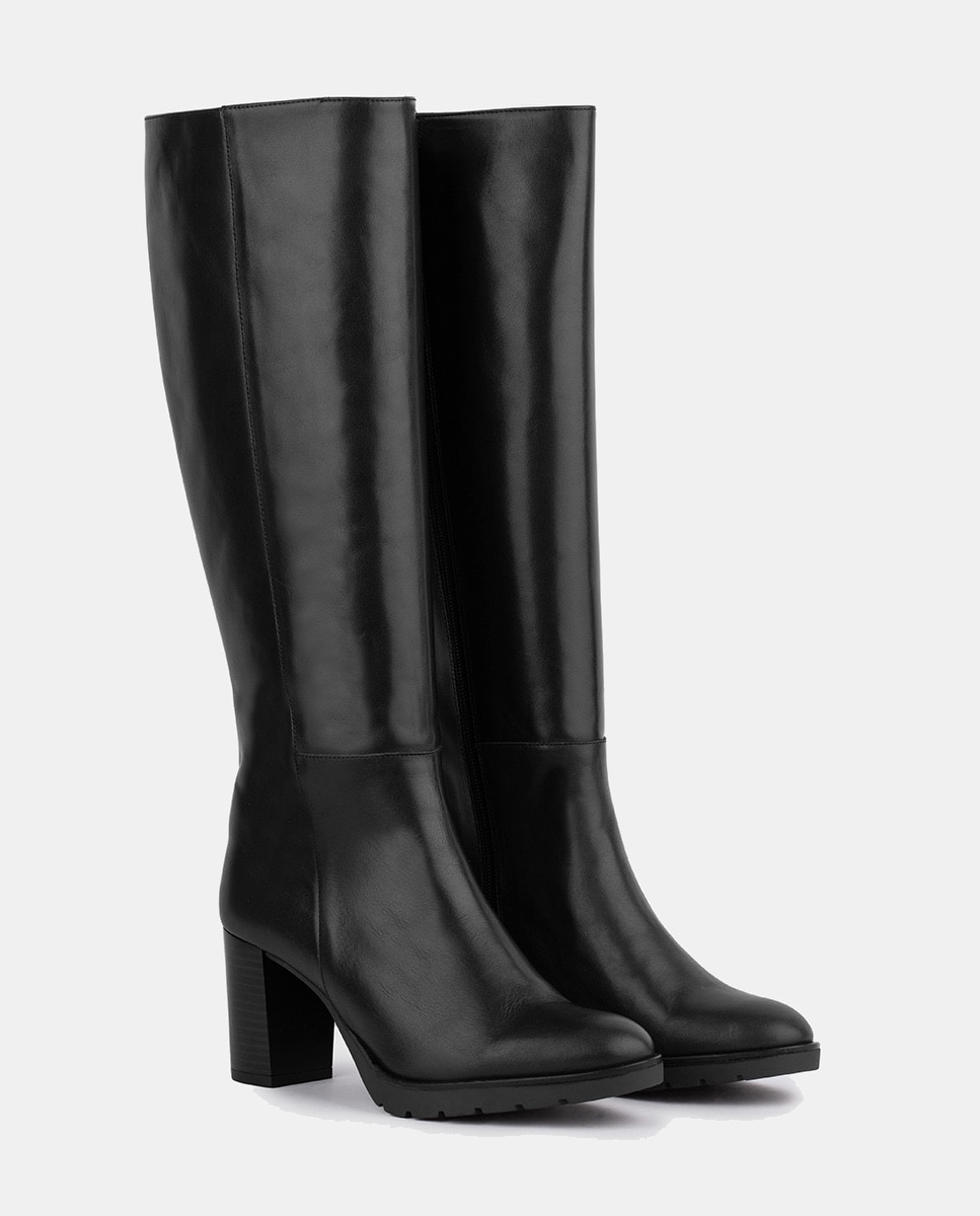 Botas de mujer en piel con tacon de bloque - Dansi - Negro Negro-2