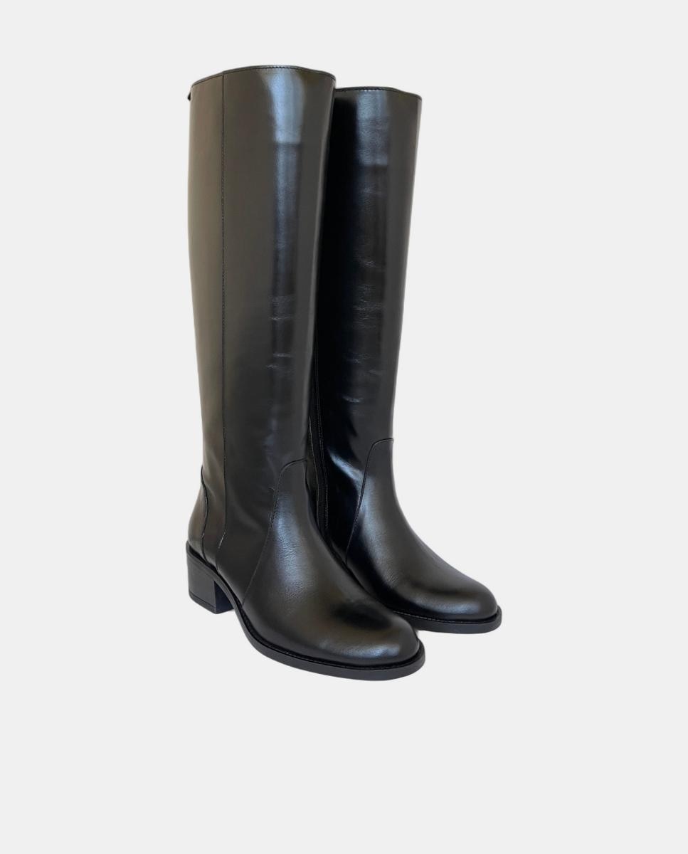 Botas com Salto de Bloco e em Pele Preto-2