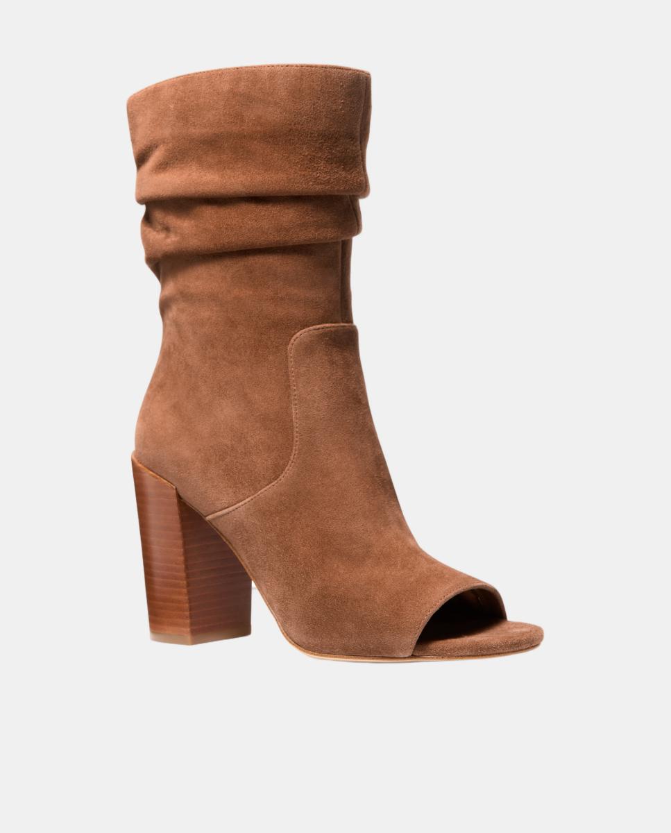 Botins Peep Toe Shayna de Camurça com Salto de Bloco Couro-2