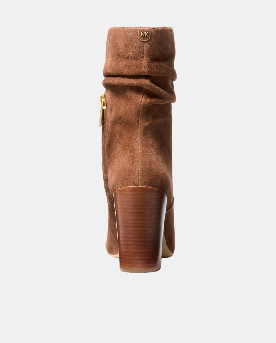 Botins Peep Toe Shayna de Camurça com Salto de Bloco Couro-4