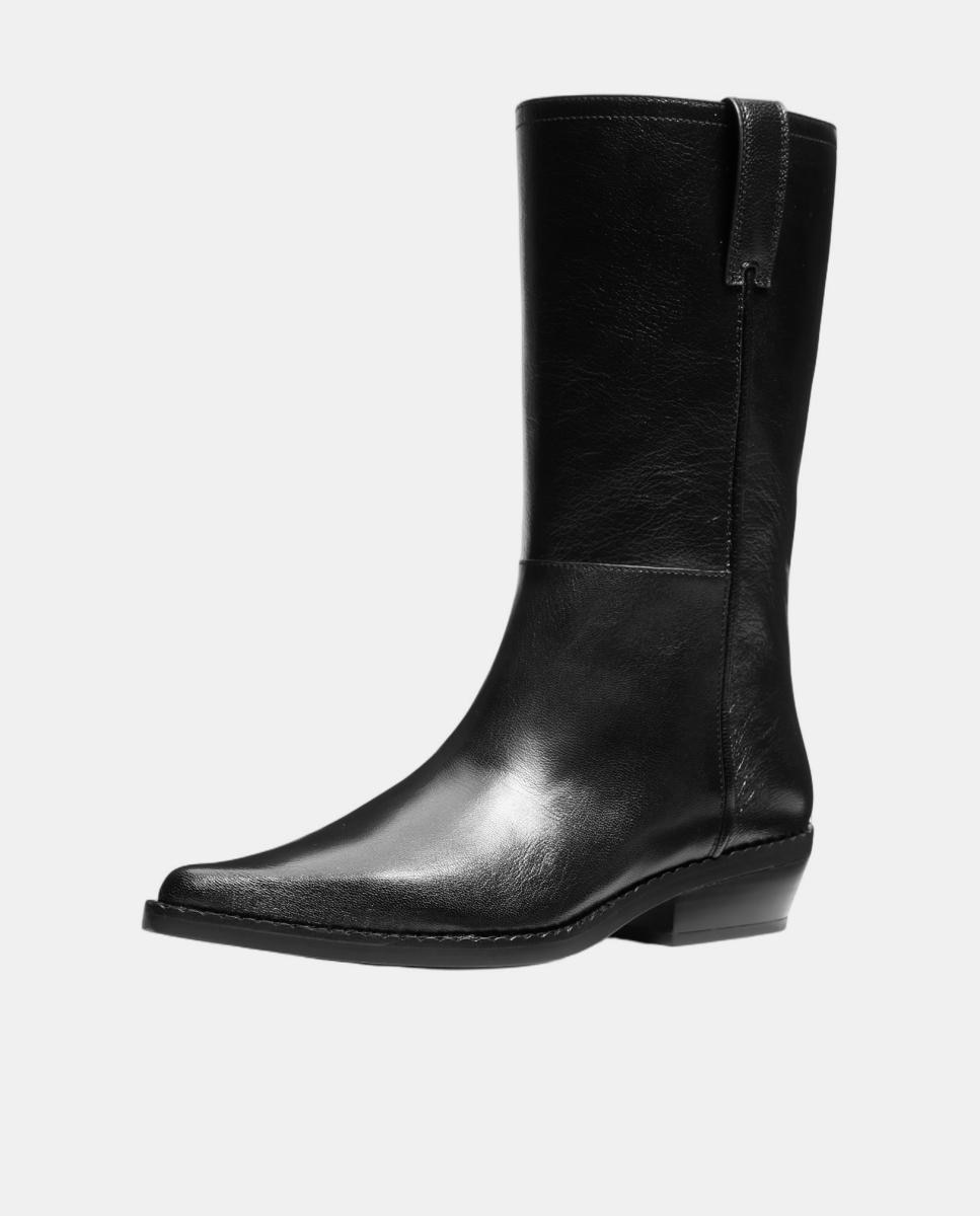Botas Cowboy Farren em Pele com Salto de Bloco Preto-3