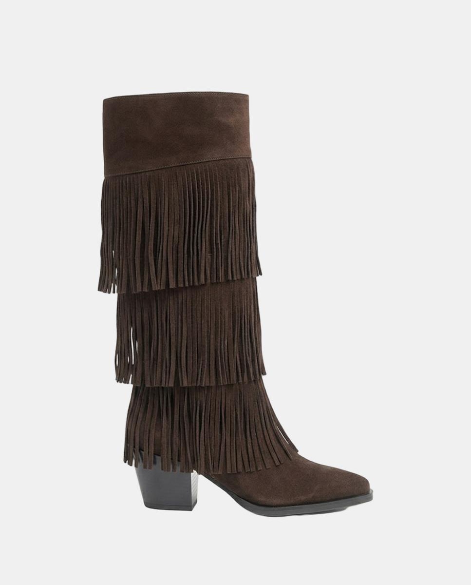 Imagen 0 de Botas de mujer concepto cowboy con adorno de flecos en serraje soft Marrón