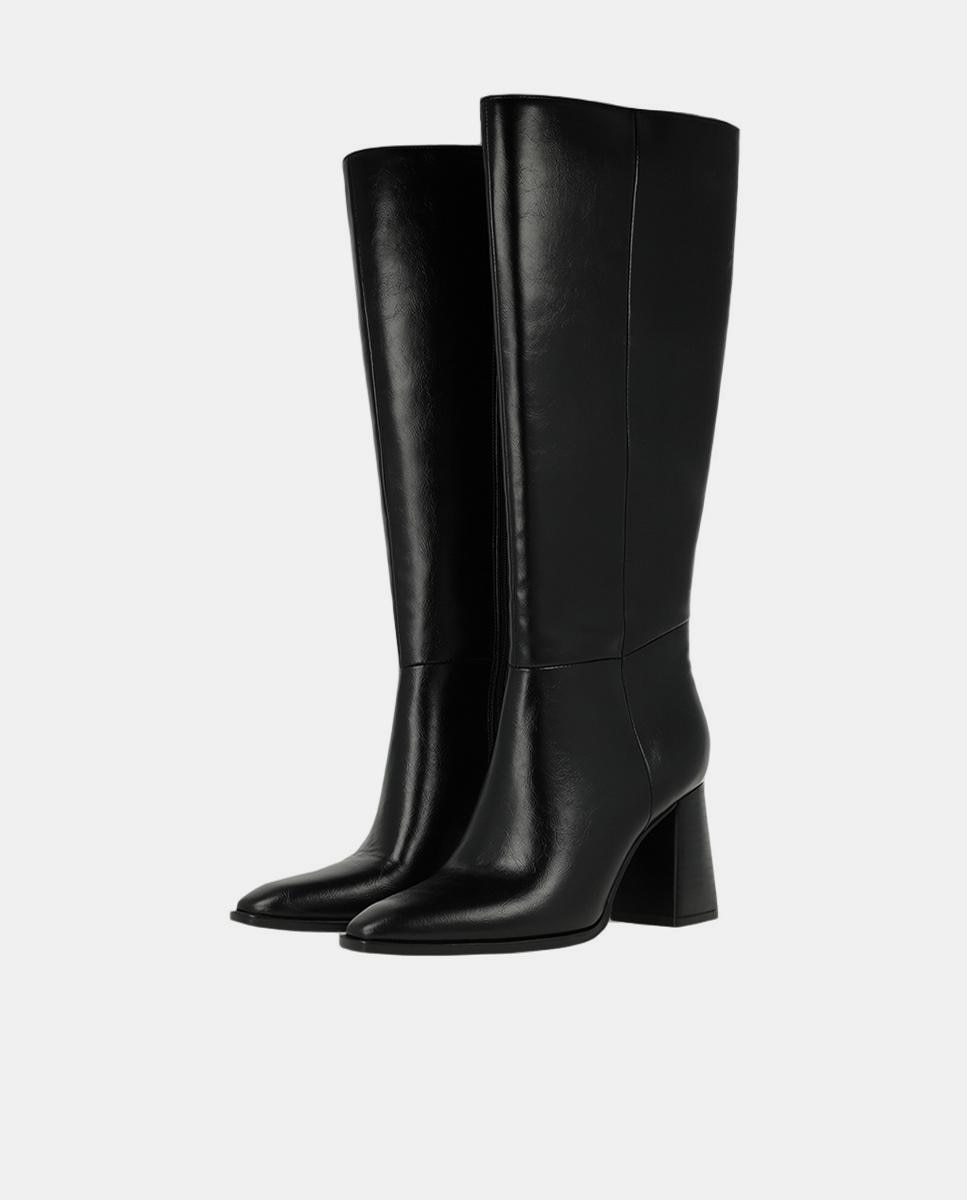 Botas com Salto e Plataforma em Pele - Preto Preto-2