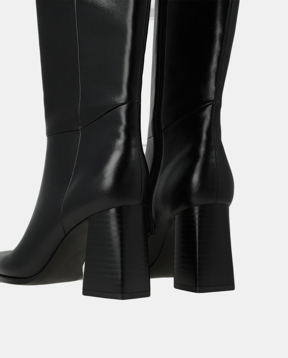 Botas com Salto e Plataforma em Pele - Preto Preto-3