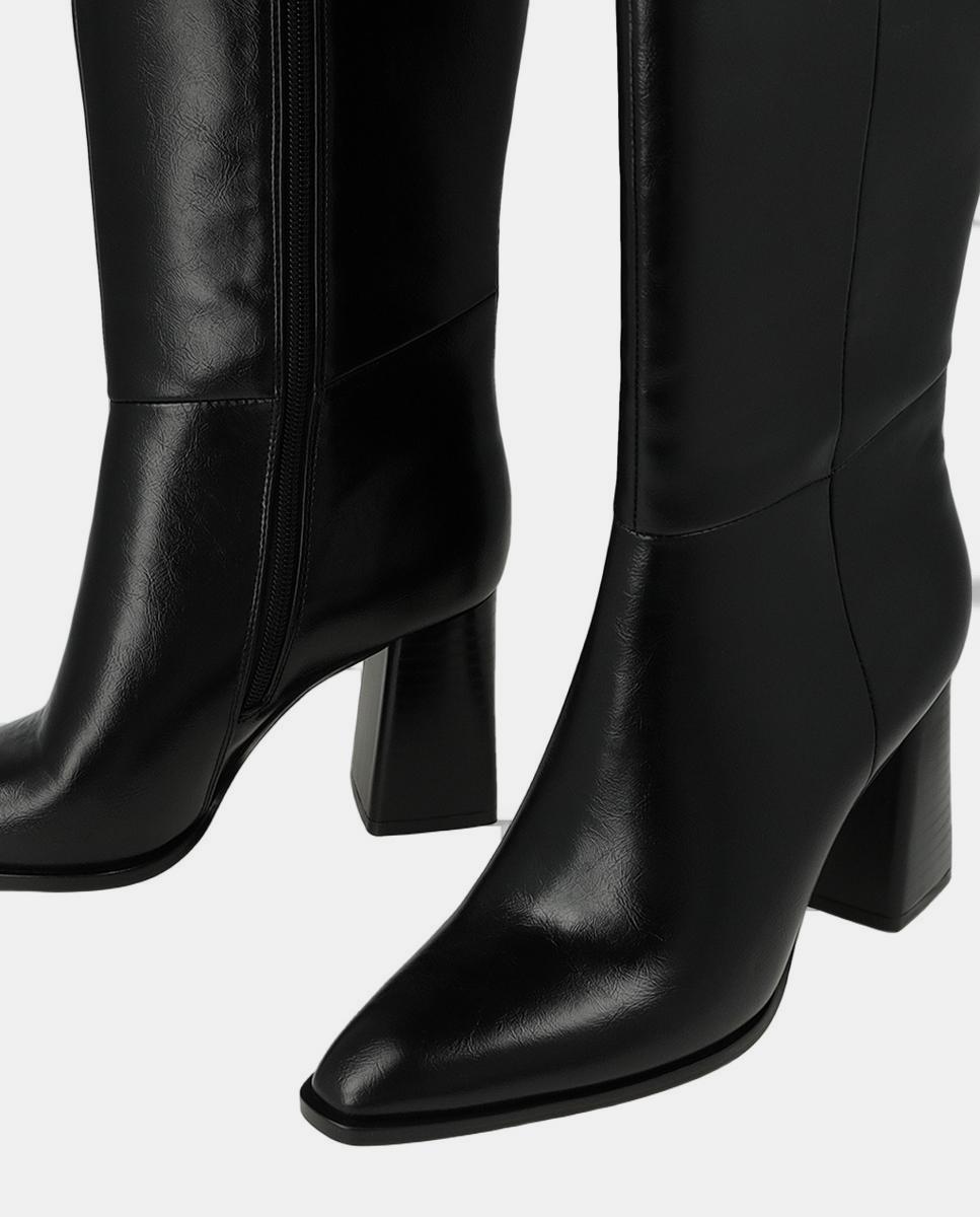 Botas com Salto e Plataforma em Pele - Preto Preto-4