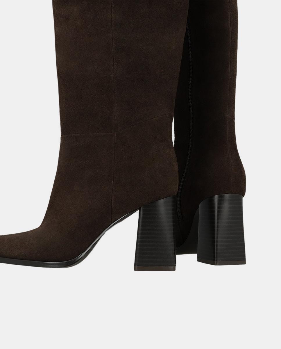 Botas com Salto e Plataforma em Pele - Preto Castanho-3
