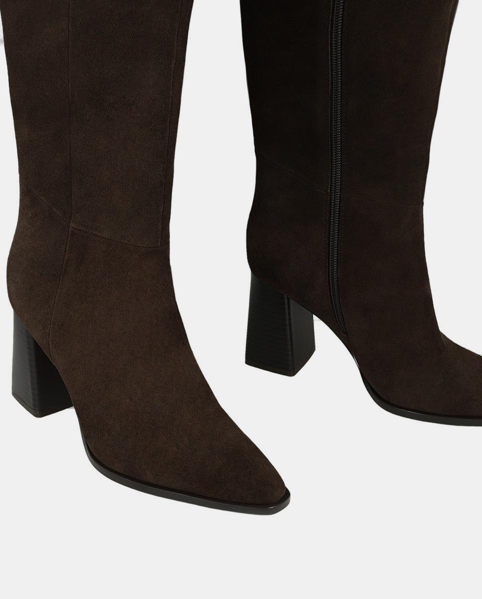 Botas com Salto e Plataforma em Pele - Preto Castanho-4