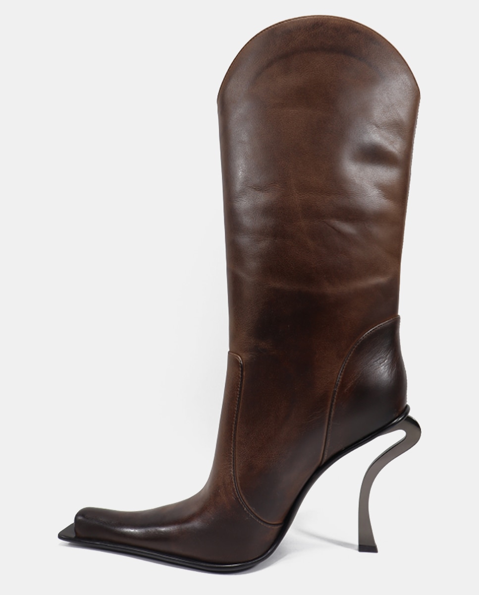 Botas de Salto Esculpido Castanho-escuro-3