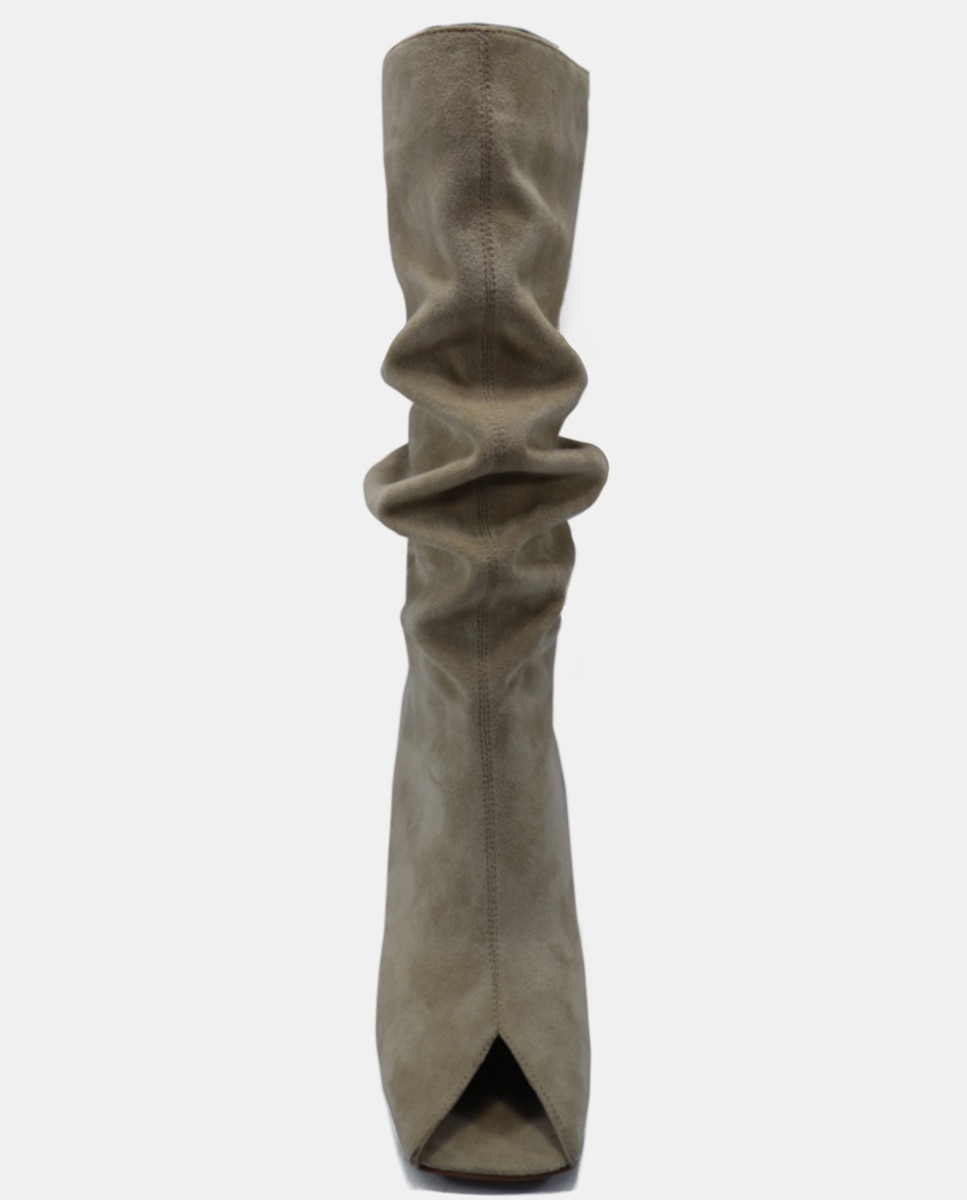 Botas Altas de Cunha com Biqueira Aberta Branco-marfim-2
