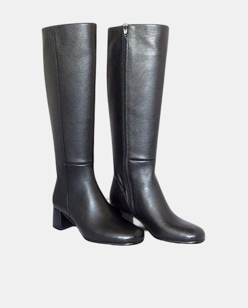 Botas de Salto Lisas em Pele Preto-2