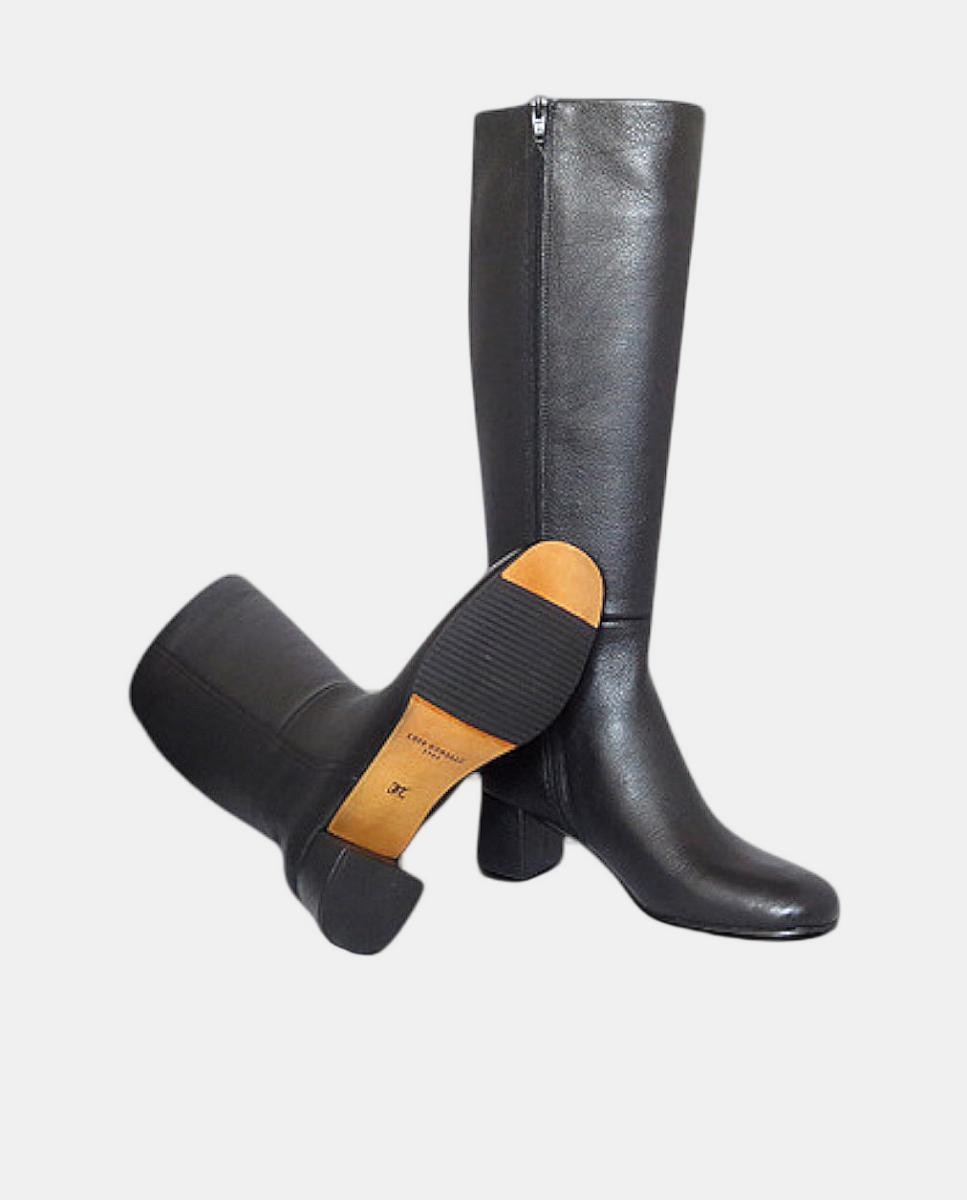 Botas de Salto Lisas em Pele Preto-4