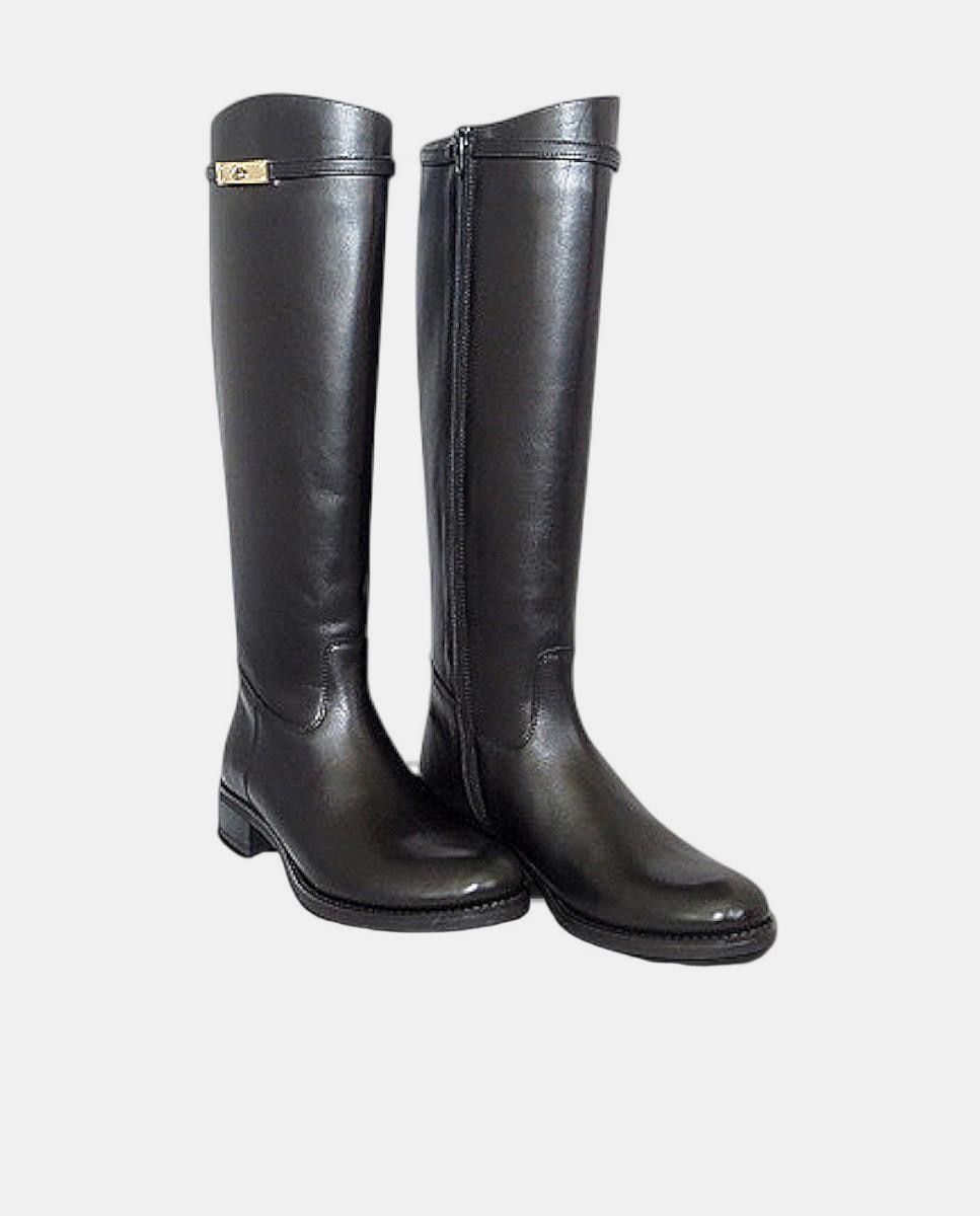 Botas Lisas em Pele com Detalhe Metálico Preto-2